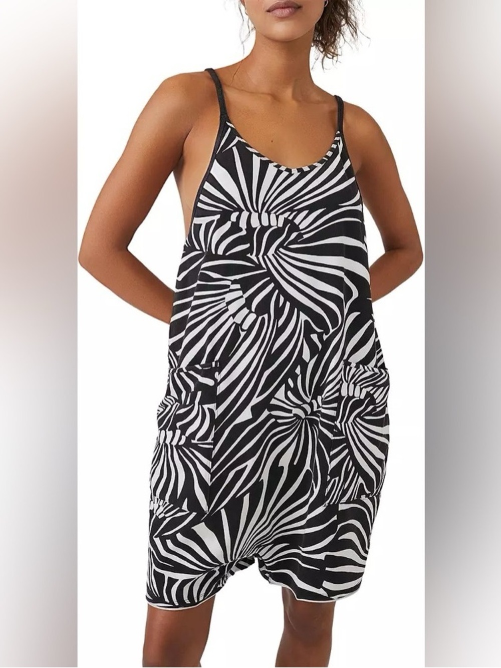 Free People Black and White Zebra-Print Romper